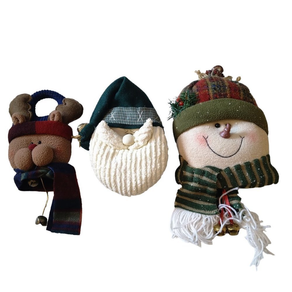 Christmas Plush Lot Of 3 Santa Snowman and Reindeer With Bell CH21